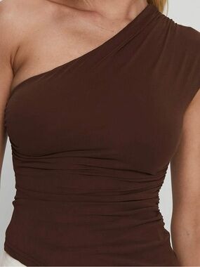 One-Shoulder Brown Ruched Women's Top